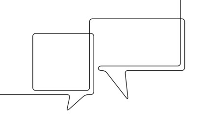 Fototapeta premium One line drawing of two speech bubbles, Black and white vector minimalistic linear illustration made of continuous line with round corners