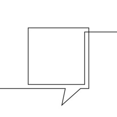 One line drawing of square speech bubble, Black and white vector minimalistic linear illustration made of continuous line