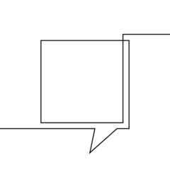 One line drawing of square speech bubble, Black and white vector minimalistic linear illustration made of continuous line