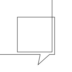 One line drawing of square speech bubble, Black and white vector minimalistic linear illustration made of continuous line