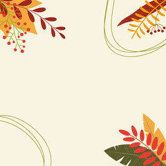 Fototapeta na wymiar Autumn background with leaves and space for text. Fall season square banner with foliage and copy space. Vector illustration.