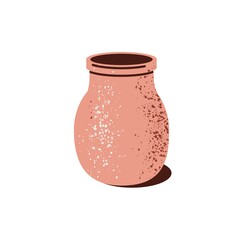 Empty clay pot. Brown earthen jar. Object of pottery art. Earthenware in retro style. Ceramic crock. Flat vector illustration of crockery isolated on white background