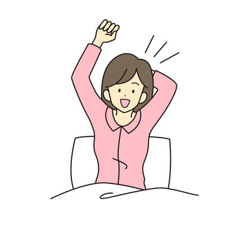 woman waking up in bed, pink pajamas clip art preview