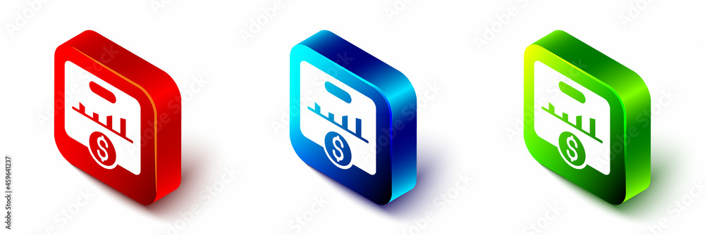 Aufkleber isometric kpi - key performance indicator icon isolated on white background. red, blue and green squ