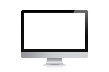 Modern computer with blank screen isolated on white background