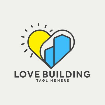 Playful Building With Heart Shape Logo Vector