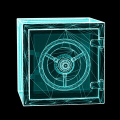 Three-dimensional safe box isolated on black background as a symbol of confidence in cyberspace. 3D illustration.