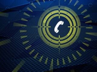 Sight is aiming for call icon detected during cyberspace research on hi-tech dark background. Illustration.