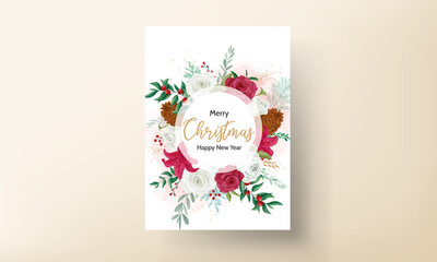 christmas card template design with beautiful flower and gold leaves