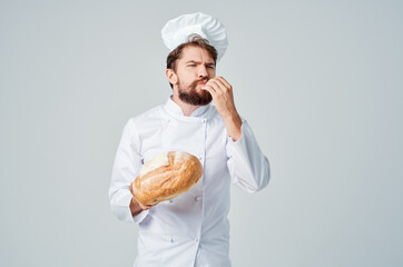 Baker with bread in hand Professional emotions