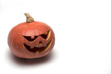 One Halloween pumpkin on white background