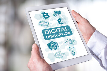 Digital disruption concept on a tablet