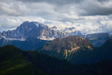 mighty mountains epic view in the italian Dolomites near Passo Gardena
