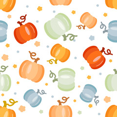 Vector seamless pattern with colorful pumpkins