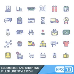 ecommerce and shopping filled line style icon set. vector illustration isolated on white background. EPS 10