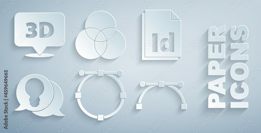 Poster set circle with bezier curve, id file document, light bulb concept of idea, rgb and cmyk color mixin