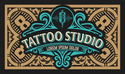 Tattoo logo with vintage ornaments. Layered