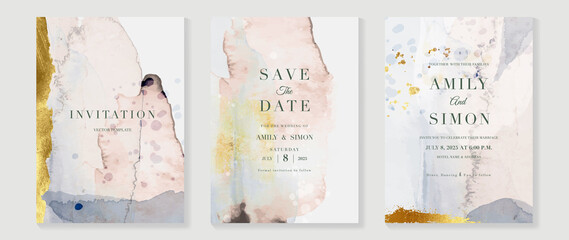 Elegant abstract watercolor wedding invitations vector set. Luxury gold and hand painted watercolor background decoration for save the date, greeting card, poster and cover design template.