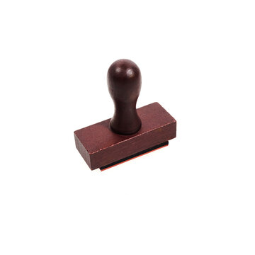 Wooden handle rubber stamper isolated on white background.