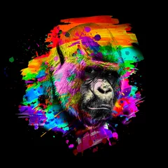 Poster Colorful artistic monkey's head on background with colorful creative elements  © reznik_val