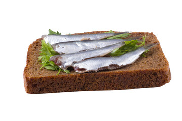 Black bread sandwich with Black Sea sprat carcasses with parsley