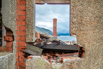 The ruins of Lenan Head fort at the north coast of County Donegal, Ireland.