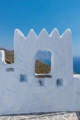 view from the famous Hozoviotissa Monastery standing on a rock over the Aegean sea in Amorgos...