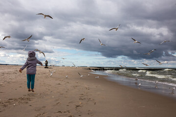 Morze Bałtyckei mewy dziecko chmury