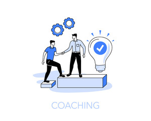 Illustration of coaching symbol with two people, one helping the other in achieving a specific personal or professional goal. Easy to use for your website or presentation.