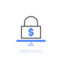 Fixed costs symbol with a dollar symbol in a padlock on a balance scale. Easy to use for your website or presentation.