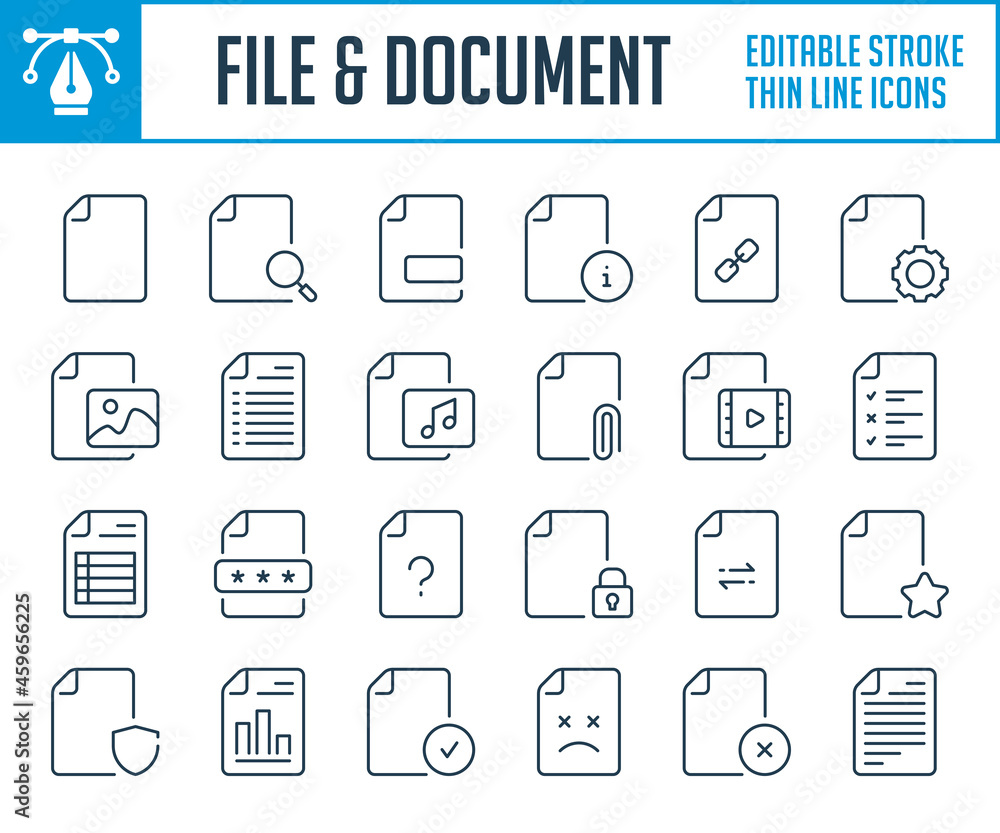Poster file and document thin line icons. document settings, file management and organization outline icon 