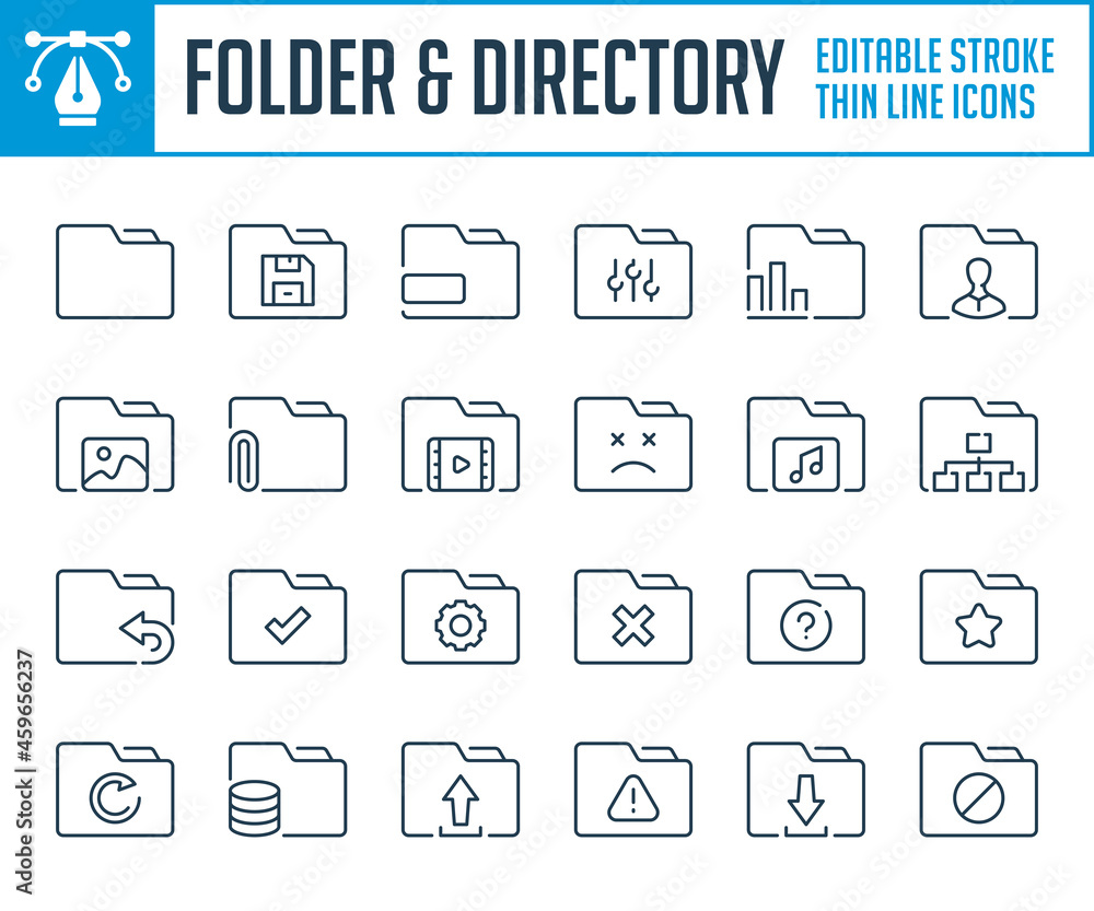 Poster folder and directory thin line icons. archive, file management and file organization outline icon se
