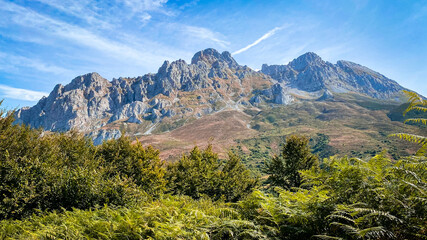Naklejka na ściany i meble Beautiful high mountains with vivid tones in Valdeon's valley, Picos de Europa
