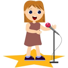 Little girl sings into a microphone
