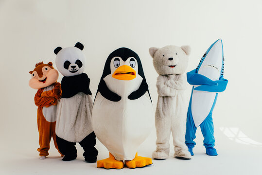 Group of animals mascots doing party