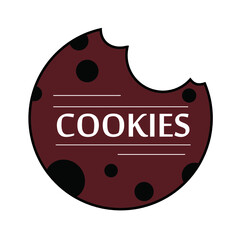 Cookies logo hand lettering, dark brown vector digital illustration.  Chocolate Chip Logo. Bitten, Broken. Flat Cartoon Style for a card, Web page, banner, Flyer, Sticker.