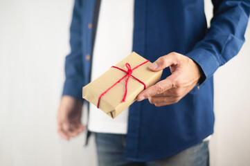 People holding gift box, new year gift box, Christmas gift box ,copy space. Christmas, hew year, birthday concept.