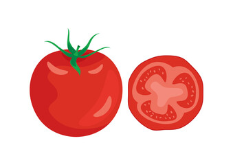 Red ripe tomato and slice icon set vector. Fresh red tomatoes icon set vector isolated on a white background