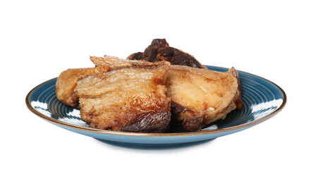 Tasty fried pork lard isolated on white