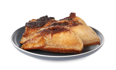 Tasty fried pork lard isolated on white