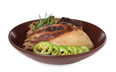 Tasty fried pork lard with rosemary and pepper isolated on white