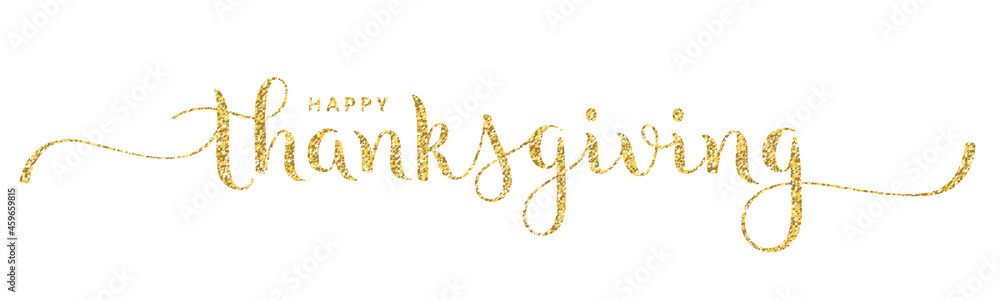 Wall mural happy thanksgiving gold glitter vector brush calligraphy banner on white background - Wall murals
