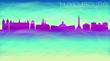 Luxembourg City Skyline Vector Silhouette. Broken Glass Abstract Geometric Dynamic Textured. Banner Background. Colorful Shape Composition. - obrazy, fototapety, plakaty