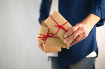 People holding gift box, new year gift box, Christmas gift box ,copy space. Christmas, hew year, birthday concept.
