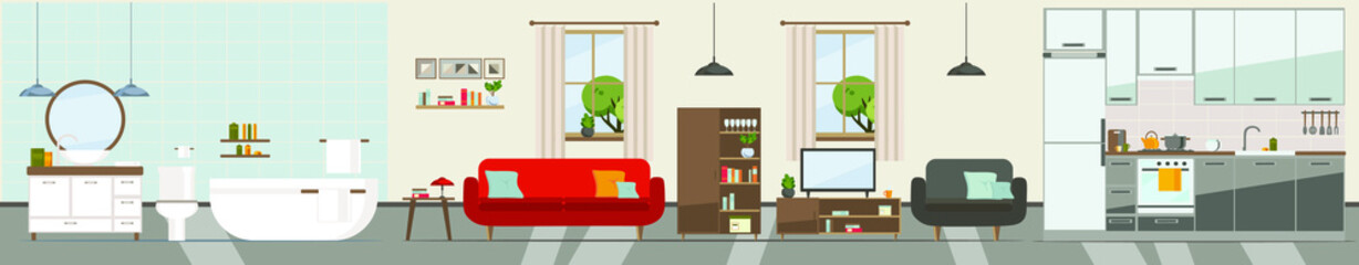 house interior background with living room and kitchen