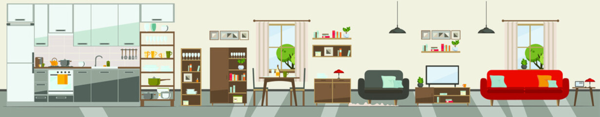house interior background with living room and kitchen