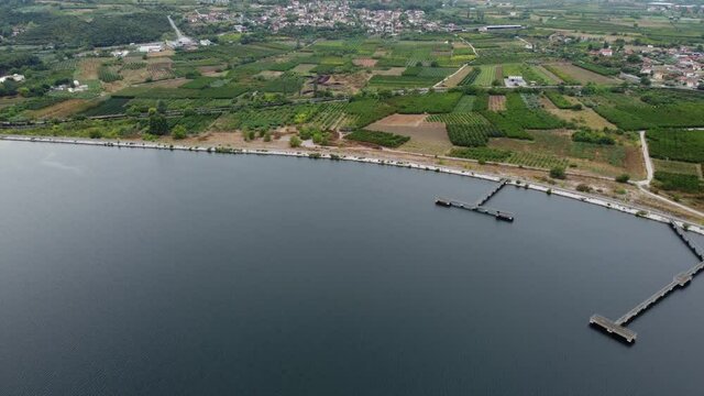 Haliacmon river view from above. Aerial drone shot