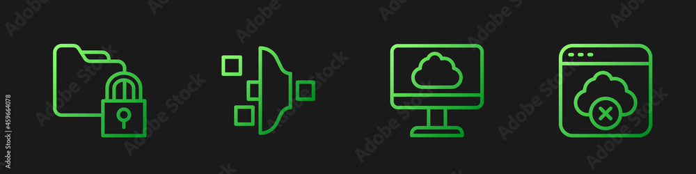 Poster set line cloud technology data transfer, folder and lock, filter setting and failed access cloud sto