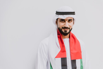 Beautiful middle eastern man wearing kandora traditional outfit in Dubai. Portraits in the emirates