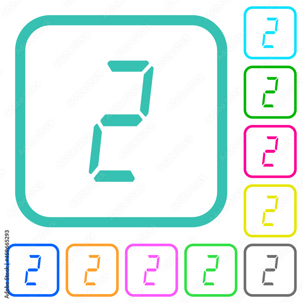 Poster digital number two of seven segment type vivid colored flat icons